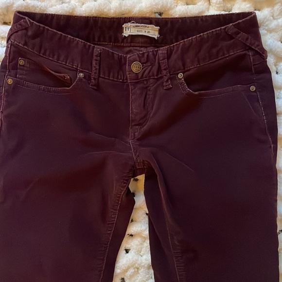 Free People Stretch Low-Rise Skinny Corduroy Maroon 28 - Picture 3 of 12